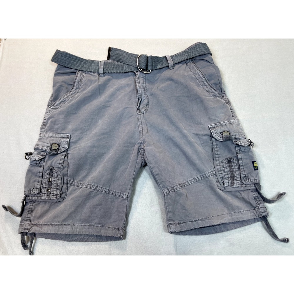 Galaxy Cargo Shorts Men Size 36 Gray Belted Y2K Tactical Baggy